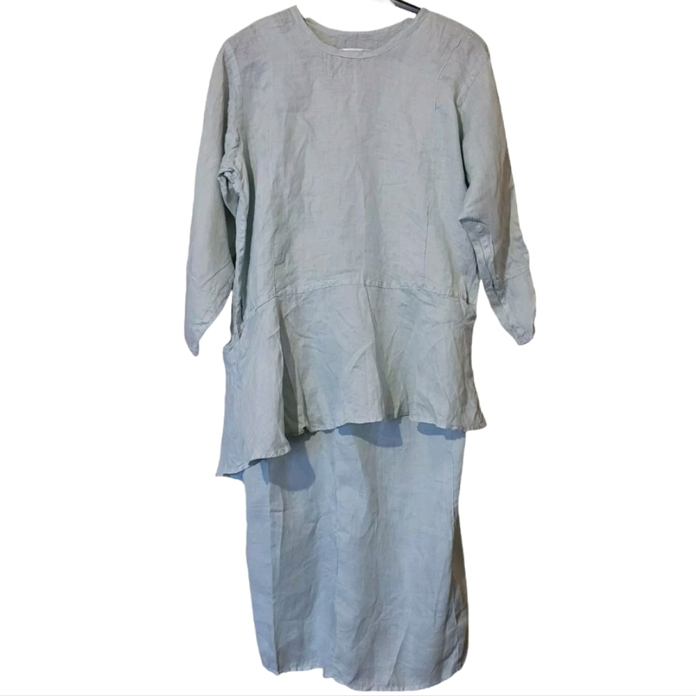 Angelheart Designs (FLAX) Blue Linen Dress And Tunic 2PC  Sz Small Layered Set